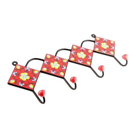 Red And Yellow Ceramic Floral Tiles Hooks